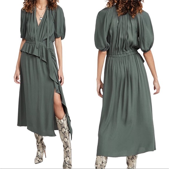 Ulla Johnson Leah Dress in Peat Green Midi Women’s Sz‎ 6 - Picture 1 of 5